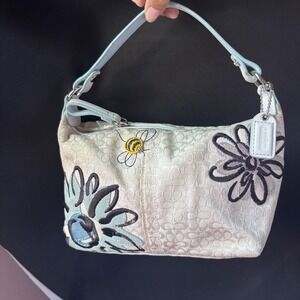 vtg Coach Signature C Embroidered Floral Bee Small Shoulder Bag Cream F40543 Y2K